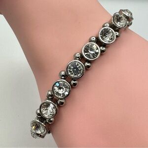 Silver Tone Crystal Stretch Bracelet Bezel Set Rhinestone Bracelet